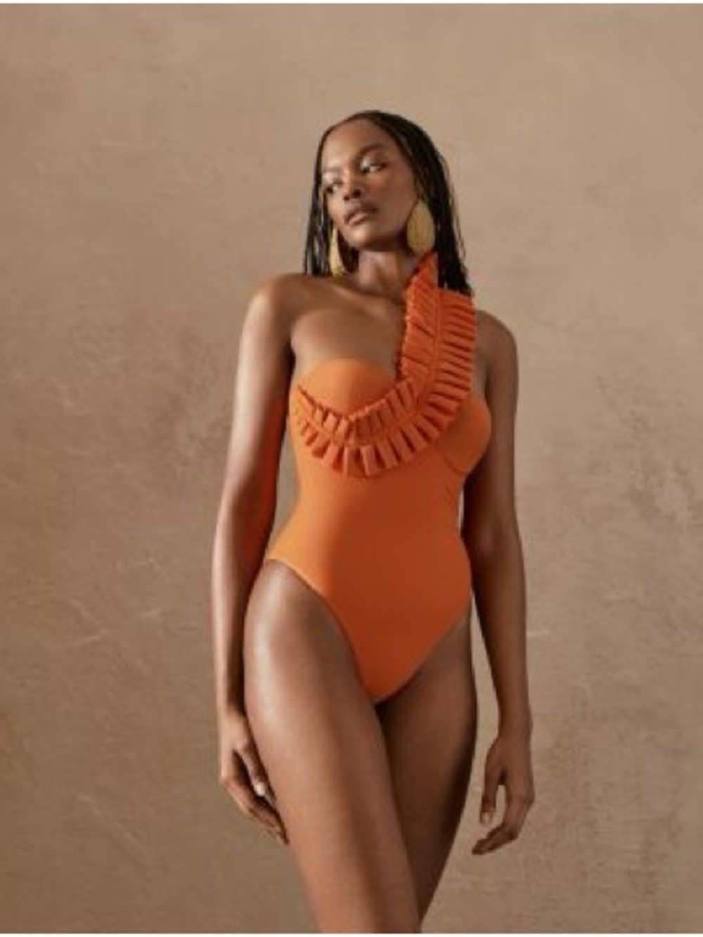 Andrea Iyamah One-Shoulder Ruffle One-Piece Swimsuit in Orange